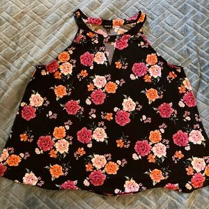 Floral Sleeveless Top - Black and Pink